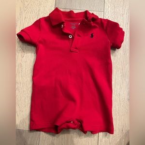 Ralph Lauren - Size 9M - Red Polo Short Onesie
